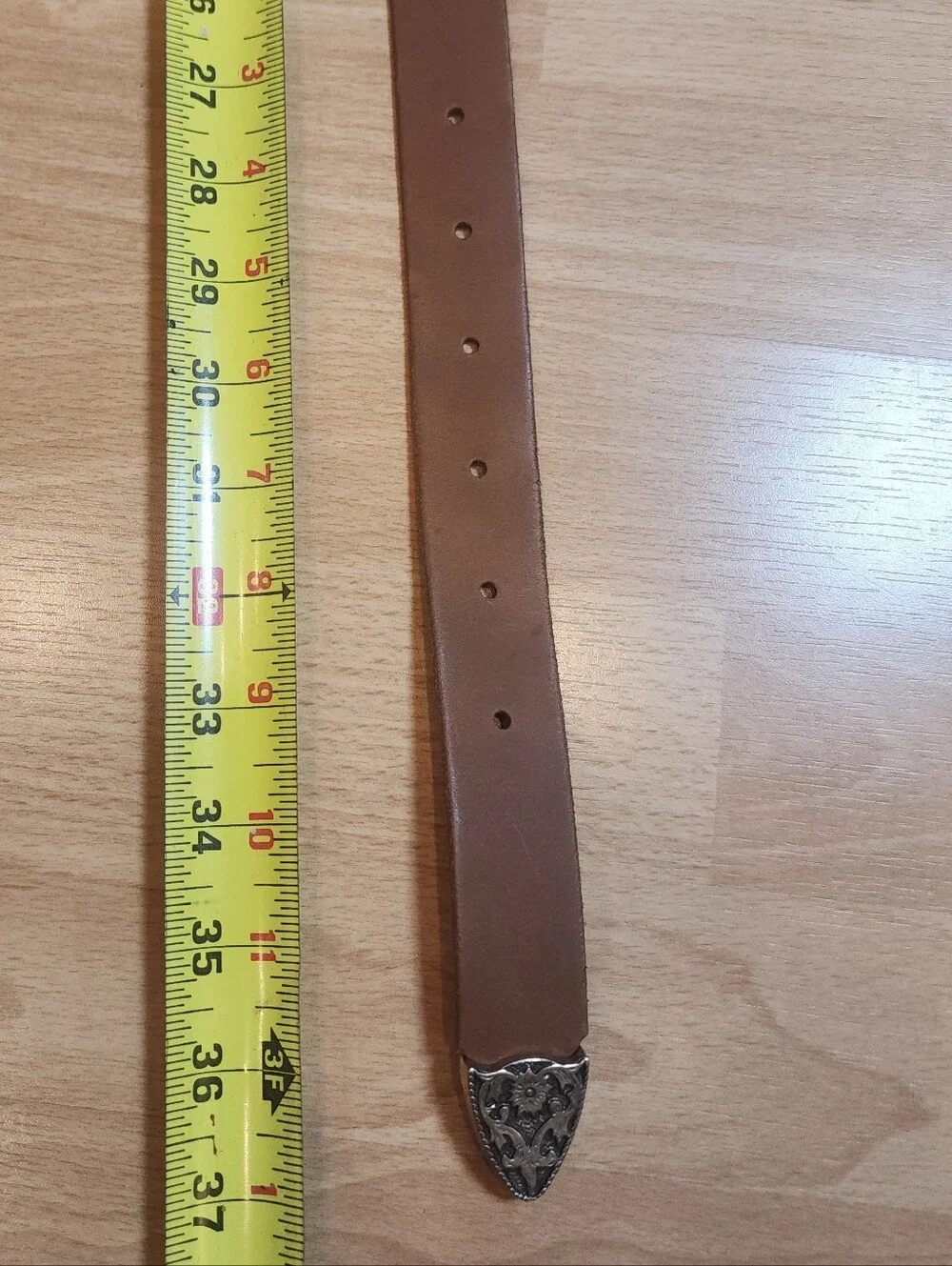 Yourturn Genuine Leather Brown Belt Silver Floral Metal Buckle 37